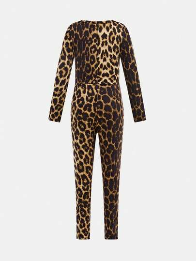 SHEIN Young Girls' Casual Chic Leopard Print Square Neck Romper, Comfortable Fitted Leopard Print Shorts, Suitable For Daily Casual, Outdoor Sports, Autumn/Winter Fall Clothing  Fall Outfits Black Corset Cheetah Print Leopard Print Fall Clothing  Fall Tops Halloween Black Top Cheetah Print  Leopard Print White Top Winter Clothes Girls Cheetah Pajamas Girls Cheetah Outfits Girls Leopard Outfit Kids Two Piece Sets Leopard Print Kids Outfits Leopard Print Outfit For Girls Cheetah Print Jumpsuit Girls