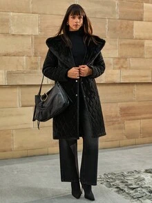 CLARA VERO Culoare uni, Culoare blană artificială, Glugă din blană artificială, Lungime medie, Palton de iarnă - Negru - Vizualizare 4