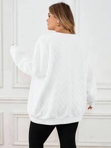 SHEIN CURVE+ Felpa casual in tinta unita con texture, adatta per l'inverno e l'autunno, disponibile in taglie comode