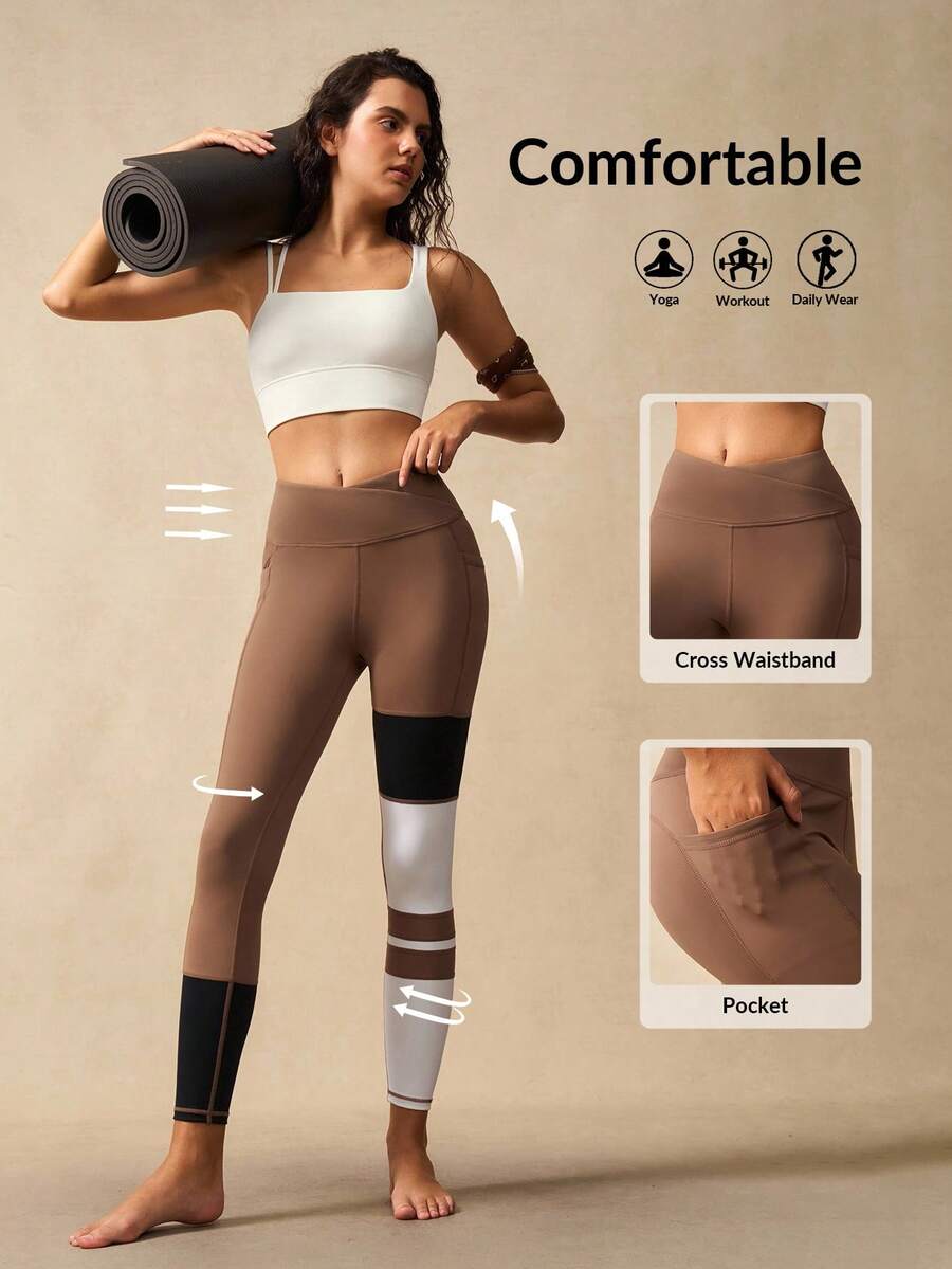 VARSIVA 女士紧身裤 女士条纹不对称腰部休闲运动紧身裤 - 彩色 - 查看 1