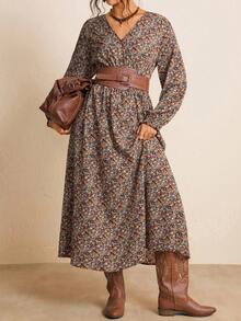 SHEIN LUNE Quần áo thu cỡ lớn in họa tiết da báo xếp ly tay dài/Váy thu/Trang phục nữ thu Váy dự tiệc cưới mùa thu Váy thanh lịch cho phụ nữ Váy công sở thường ngày cho phụ nữ đi làm Váy công sở - Nhiều màu - Xem 7