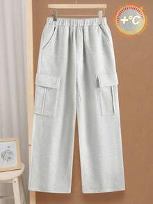 SHEIN Teen Boys' Gray Minimalist Casual Autumn Set,Stand Collar Sweatshirt And Utility Pants,Everyday Wear 2pc Comfortable Fashionable Collegiate Style - Grey - View 4