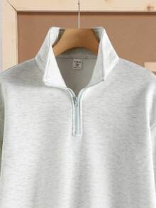 SHEIN Teen Boys' Gray Minimalist Casual Autumn Set,Stand Collar Sweatshirt And Utility Pants,Everyday Wear 2pc Comfortable Fashionable Collegiate Style - Grey - View 10