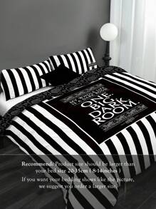 Beetlejuice X SHEIN Slogan & Striped Print Bedding Set - Black and White - View 8