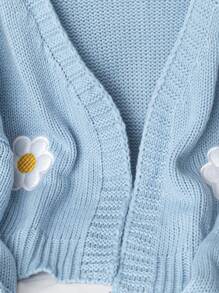 GlowEve CURVE Light Blue Flower Embroidered Oversized Knit Cardigan, Combining Lazy Comfort With Adorable Charm-Perfect For Autumn And Winter Dates. - Blue - View 4
