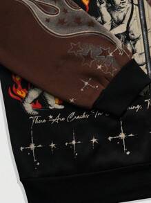 ROMWE MEN Street Life Men's Patchwork Color Block Zipper Hoodie Sweatshirt Jacket, Punk Style, Autumn/Winter - Multicolor - View 3