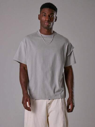 Musero Camiseta básica de manga corta, holgada y ancha, con detalles de costura enrollada, para otoño/primavera-verano