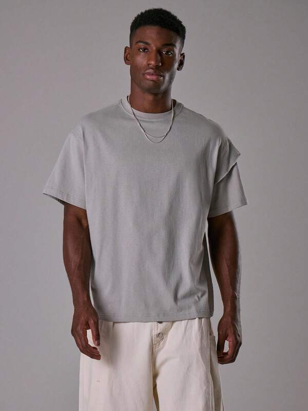 Musero 短袖宽松廓形基础款T恤，卷边细节设计，仅限上衣，秋/春夏款