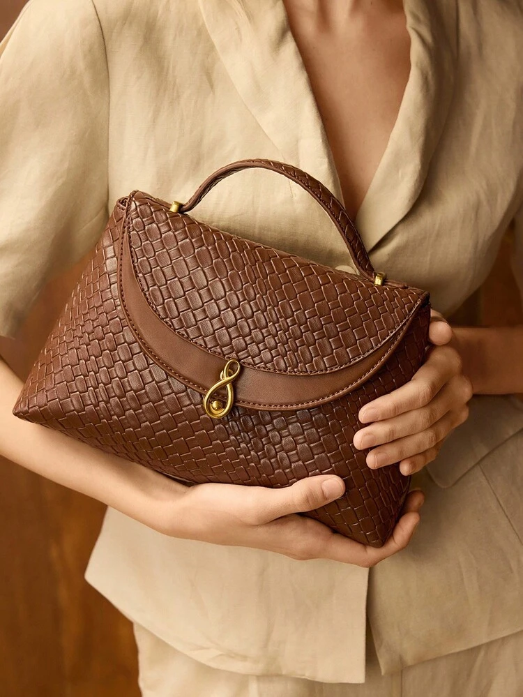 PU LEATHER CROCODILE PATTERN BUCKLE TOP HANDLE BAG