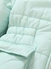 Young Girls Padded Coat, Casual Versatile All-Match Style, Blue-Gray Mid-Length Waist Cinched, Winter Girls Winter Coat With Hood