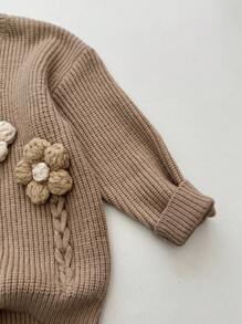 Loomiva Cárdigan de cuello redondo de manga larga con estampado de oso de dibujos animados para niñas, versátil y cómodo, adecuado para otoño/invierno - Caqui - Ver 8