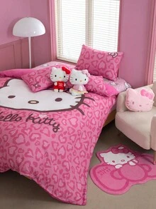 HELLO KITTY AND FRIENDS | SHEIN 小猫卡通和心形蝴蝶结印花卧室床上用品羽绒被套