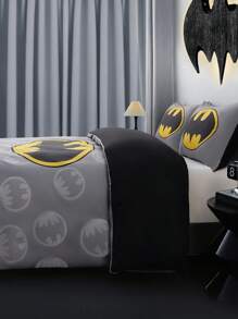 BATMAN X SHEIN 3 件套时尚卡通图案被套，柔软舒适，适合各种床，灰色