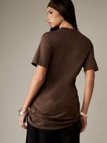 MISSGUIDED Maglietta oversize con dettagli arricciati sui lati, vita raccolta, design minimalista, capo essenziale casual, pezzo di abbigliamento contemporaneo da sovrapporre, must-have per il guardaroba - Caffè Marrone - Visualizzare 2