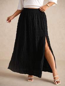 Elaquor Falda casual de cintura elástica con abertura lateral para mujer de talla grande, faldas de verano para mujer, conjunto casual para mujer - Multicolor - Ver 3