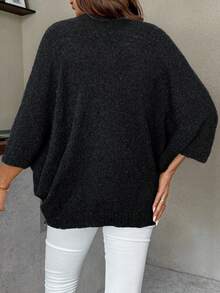 SHEIN 袖口扭结装饰纯色孕妇毛衣黑色孕妇开衫孕妇罩衫 - 黑色 - 查看 2