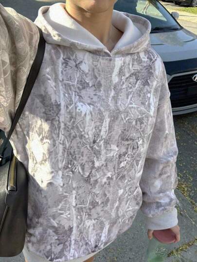 SHEIN Teen Girls' Casual Minimalist Personalized Tree Branch & Dry Leaf Floral Print Loose Fit Hoodie Sweatshirt, Comfortable For Autumn/Winter Fall