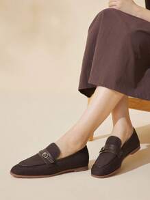 CUCCOO BASICS Women's Buckle Design Casual Flat Loafers For Christmas Spring Shoes - Coffee Brown - View 4