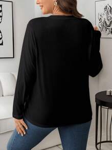 EMERY ROSE 大码基本款纯色圆领长袖T恤 - 彩色 - 查看 2