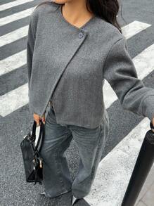 Siren Gaze 女士短款灰色大衣，秋冬季 - 深灰色 - 查看 6