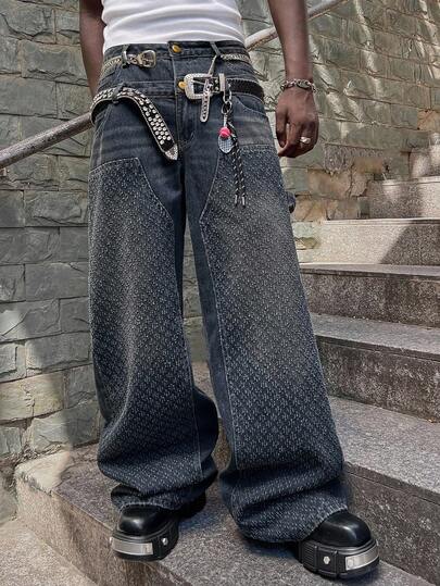 Street Life Men's Loose Fit Double Waistband Baggy Jeans