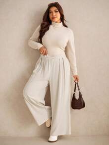 Elaquor Plus Size Solid Color Casual Pants - Apricot - View 6