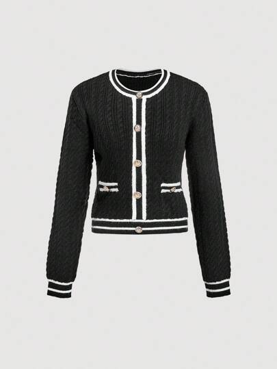 Skyraze Women's Round Neck Single-Breasted Pullover Sweater In Fall/Winter