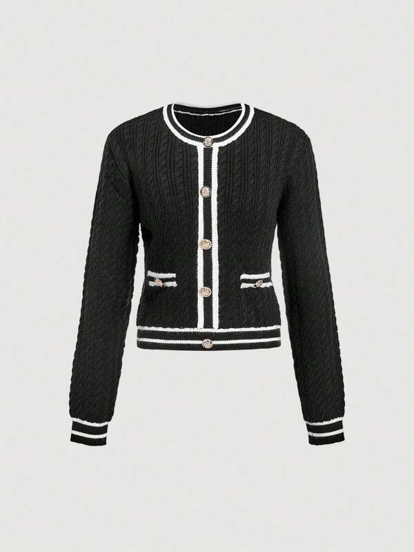 Skyraze Women's Round Neck Single-Breasted Pullover Sweater In Fall/Winter