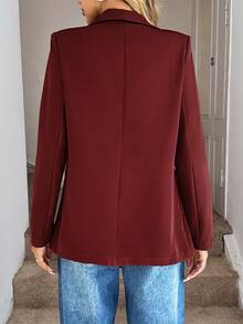 SHEIN LUNE 2024秋冬新款灰绿色女士腰部纽扣西装外套 - 酒紅色 - 查看 2