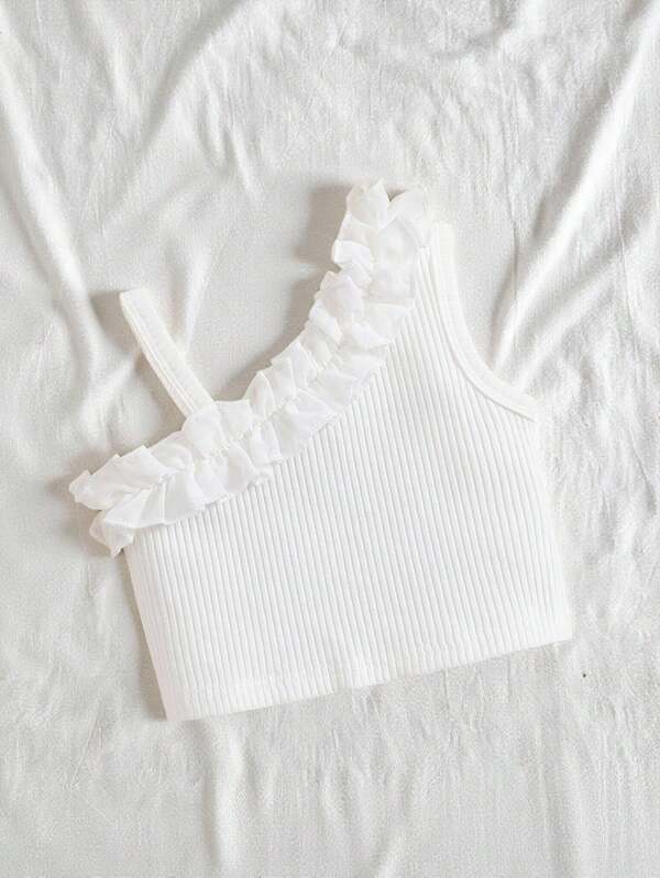 SHEIN Vintaside Kids Baby Girl Off-Shoulder Organza Ruffle Hem  Top