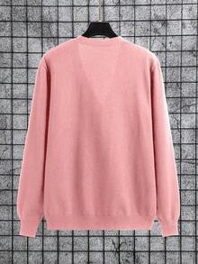 Manfinity Homme Men's Solid Color Minimalist Casual Long Sleeve Cardigan, Fall Winter - Pink - View 2