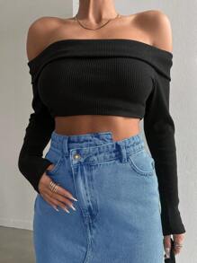 EURMUSE Women's Solid Color Casual Denim Mini Skirt - Medium Wash - View 3