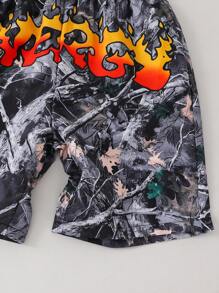 PAVTROS 2 件套 Tween Boy 套装：字母和老鹰印花圆领宽松 T 恤和短裤 - 彩色 - 查看 3