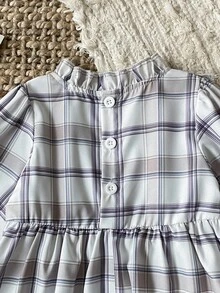 SHEIN Korean Style Plaid Print 2 In 1 Dress, Sweet Princess Baby Outfit, Spring/Autumn - Apricot - View 5