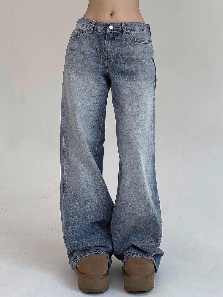 Women's Pocket Loose Wide Leg Casual Versatile Jeans