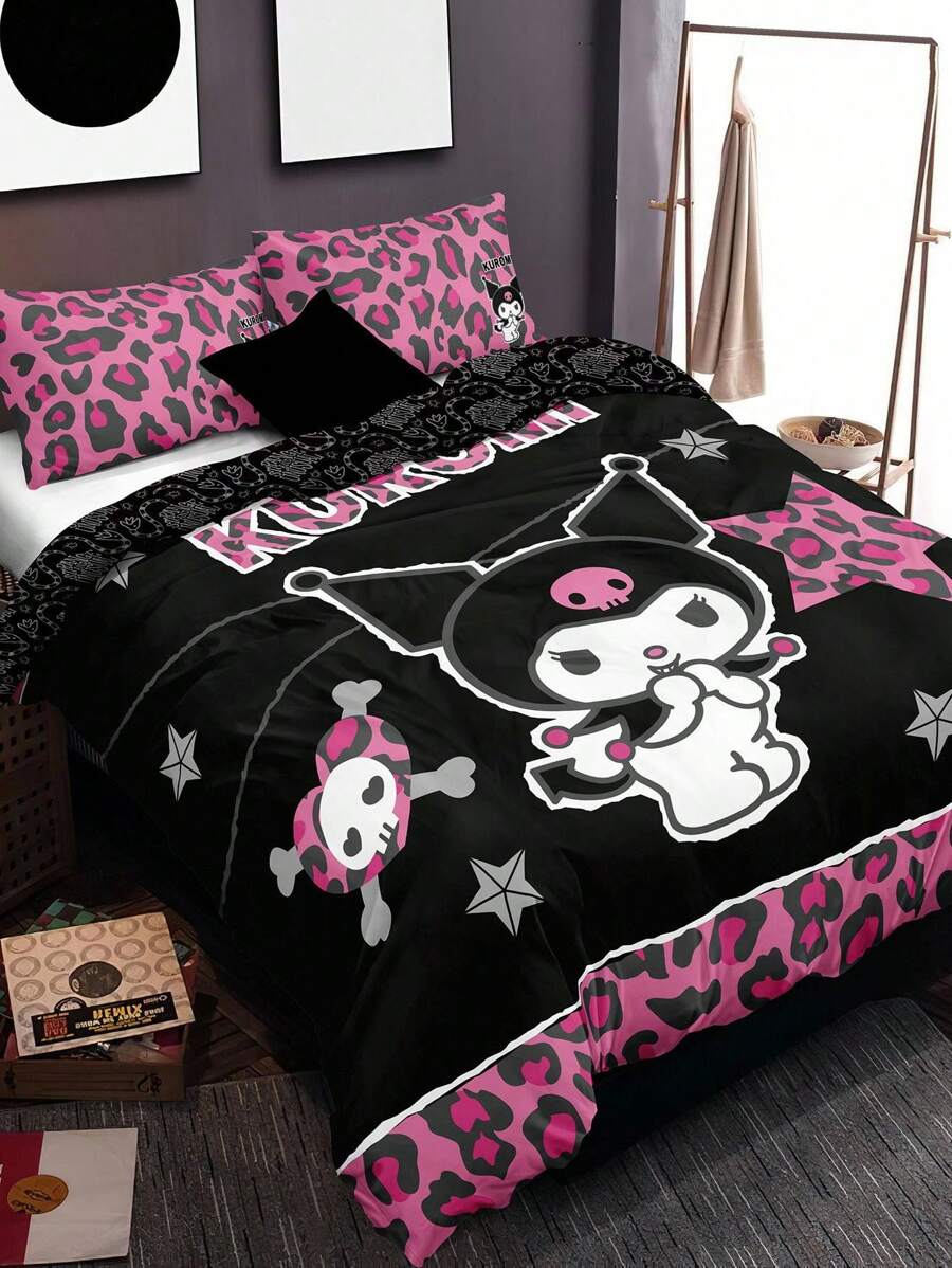 HELLO KITTY AND FRIENDS | SHEIN 卡通豹纹拼布床上用品套件 - 彩色 - 查看 1