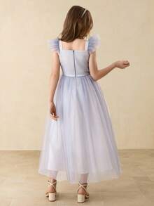 New Cap Sleeve High-End Mesh Princess Dress, Suitable For Back To School Party, Halloween, Girls Elegant Costume Dress - Blue - View 2