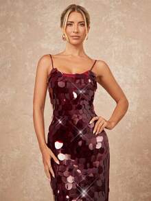 Lumalex Vestido ajustado con lentejuelas y espalda descubierta con tirantes finos para mujer