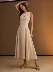 MOTF PREMIUM 褶皱拉链连衣裙 - 杏色 - 查看 5