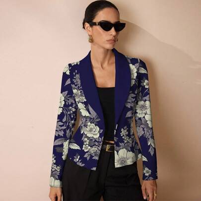 Blazer casual da donna con stampa, adatto per autunno/inverno, back to school, festa degli insegnanti, giacca leggera