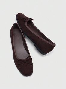 CUCCOO BIZCHIC 女士休闲百搭简约蝴蝶结装饰平底乐福鞋 - 棕色 - 查看 9