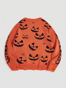Manfinity Roghcode Tricot ample à col rond pour hommes avec motif citrouille, pour Halloween, automne et hiver - Multicolore - Voir 2
