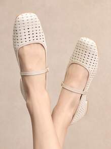 Rosivie 女士编织镂空系带经典复古平底方头休闲一脚蹬乐福鞋，酒红色