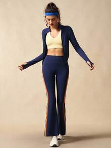 VARSIVA Yoga Women Pants Women's Contrast Striped Flare Leg Sports Pants - Multicolor - View 7