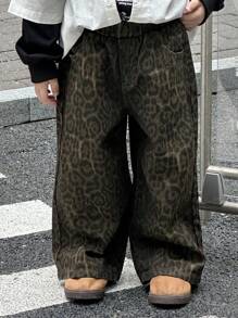 Dazy Kids 秋季幼儿男童宽松直筒豹纹牛仔裤休闲街头风裤子 - 藍色 - 查看 4