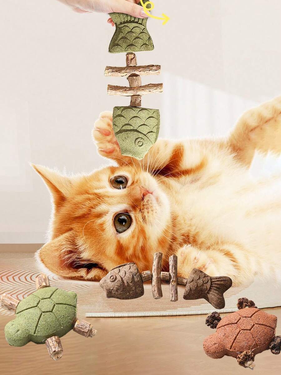 PETSIN 1 Piece Creative Cat Fishbone Toy, Tortoise Cat Toy, Wood Geranium Tooth Stick, Simulation Fish, Tooth Stick, Cat Self-Made Catn Toy, Gall Fruit Pet Toy - Multicolor - View 1