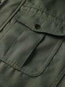 Manfinity Homme 男士户外防风休闲长袖拉链风衣夹克，秋季 - 軍綠色 - 查看 7