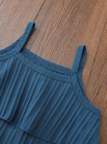 SHEIN Genkimix Kids 4pcs/Set Girls' Casual Charming Camisole Top Paired With Relaxed Wide Leg Pants, Pink & Beige, Suitable For Daily Outings, Vacation & Leisure Wear - Multicolor - View 7