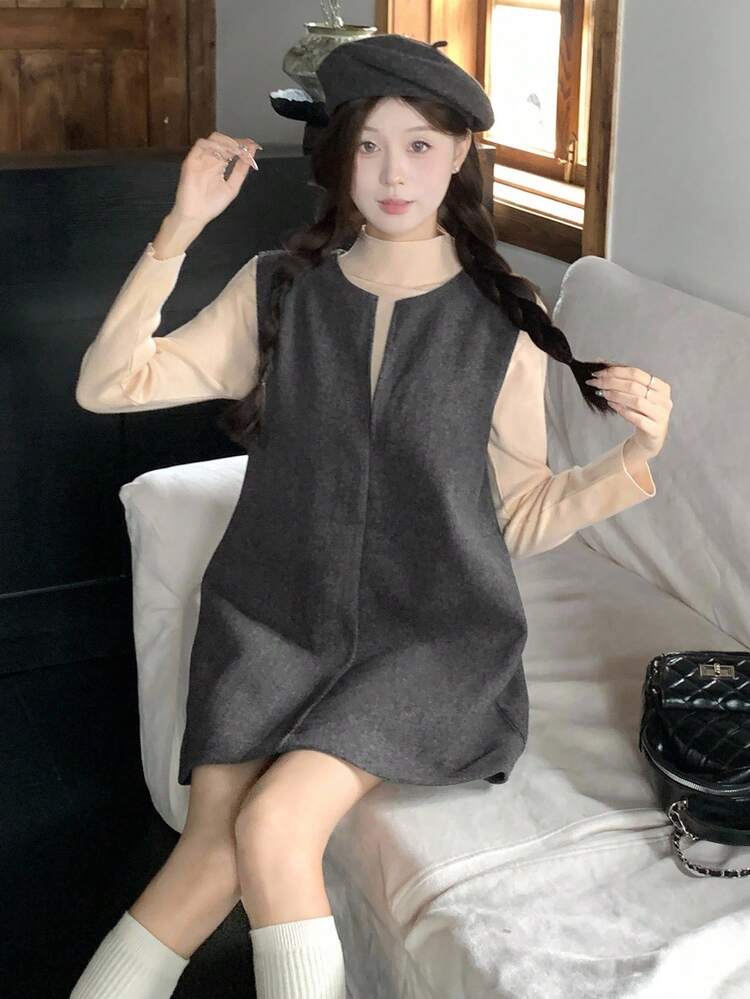 Women's Solid Color Korean Style Layered Mini Dress