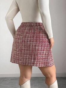 Elenzga Eleganter A-Linien Rock mit Perlknöpfen & Taschen in Große Größen, geeignet für Damenkleidung Frühling, Sommer, Herbst, Winter - Bordeaux - Übersicht 2